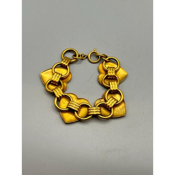 Vintage Brass Heart Link Bracelet Long Retro Charm Book Chain Links - Picture 5 of 6